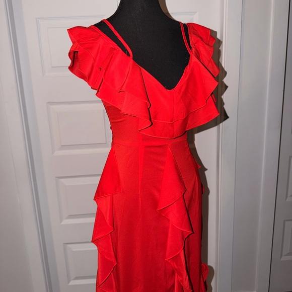 PrettyLittleThing Vibrant Red Ruffle Maxi Dress - Picture 2 of 4